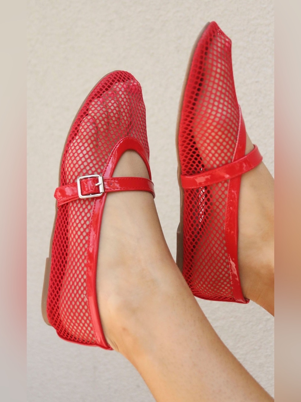 Classic Red Mary Jane Flats with Patent Trim - Picture 4 of 4